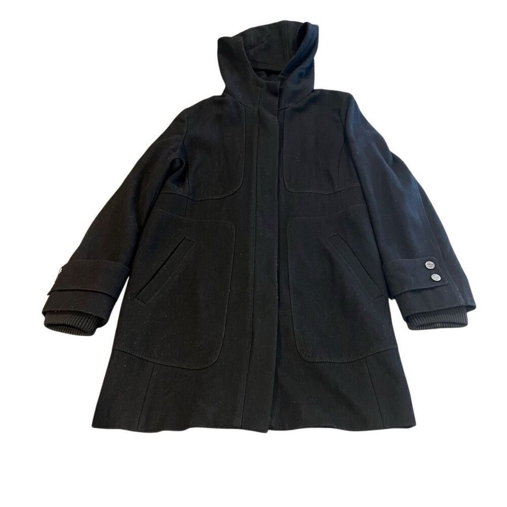 Kenneth Cole Black Wool Blend Hooded Zipper Winter Coat Jacket size 12
